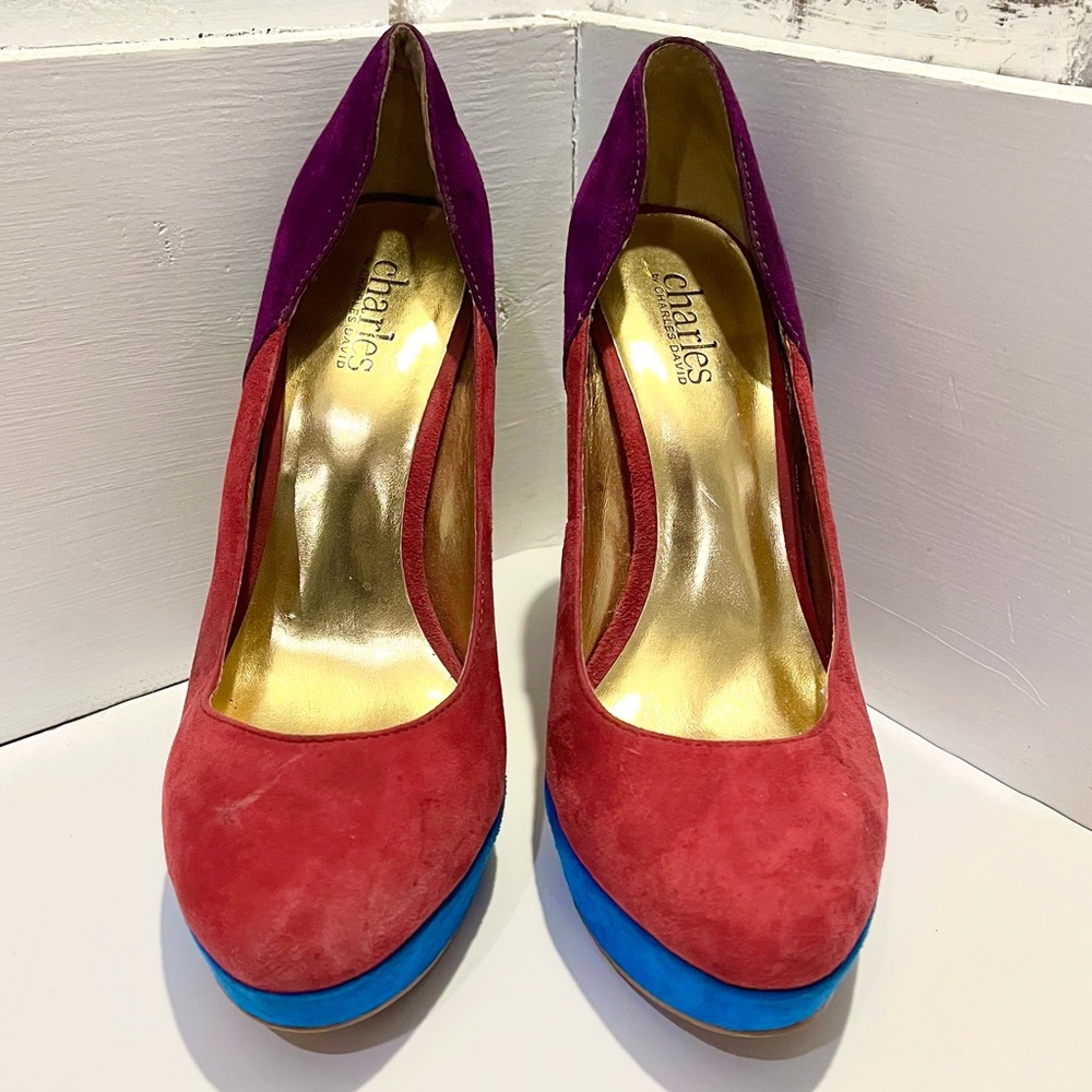 Charles David Velvet Multi-colored Heel Pumps. Size 8.5 EUC - Picture 2 of 8